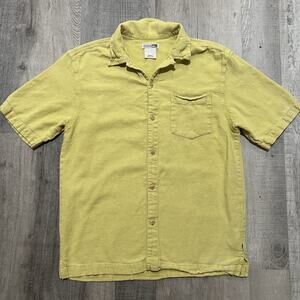 Vintage REI Hemp Loop Collar Button Shirt Mens Green Casual Blank Outdoor Sz S